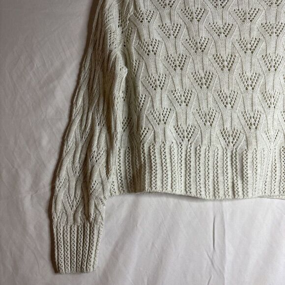 Topshop Women's Crop Pointelle Knit Pullover Sweater Ivory Cream Size 6 - Picture 3 of 14